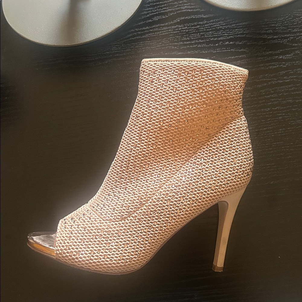 Elegant Cream Peep-Toe Ankle Boots - Picture 2 of 13